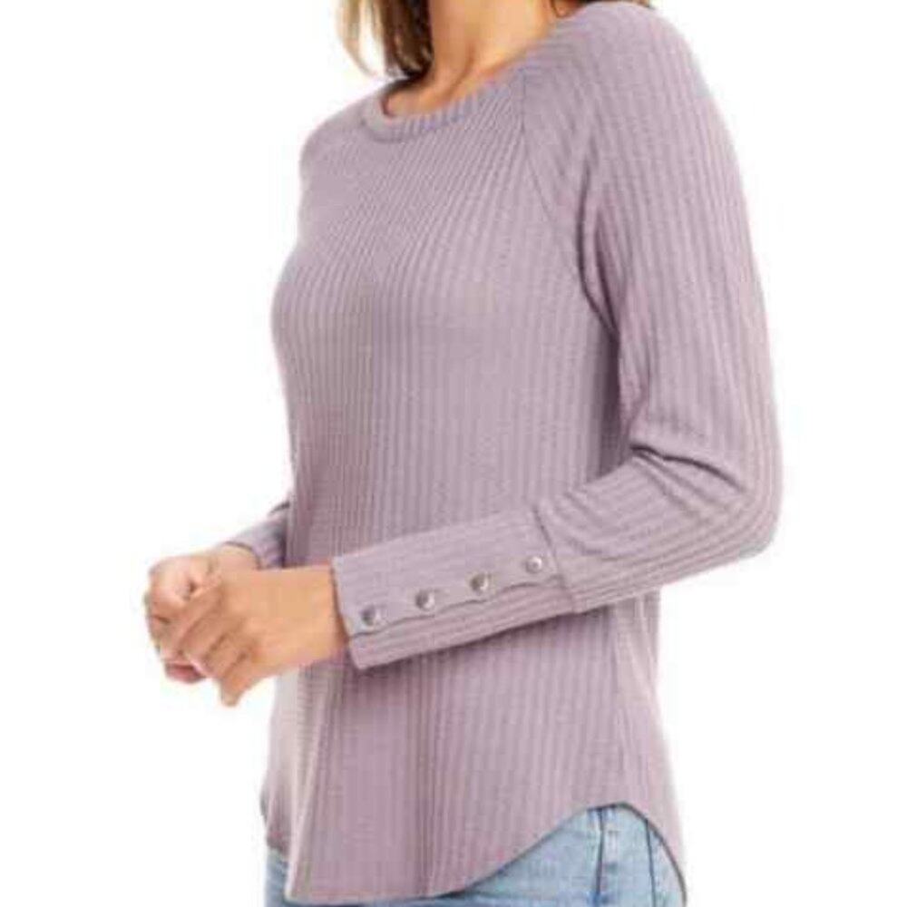 Chaser Button Cuff Waffle Knit Thermal Top Lavender Womens S Loungewear Comfy